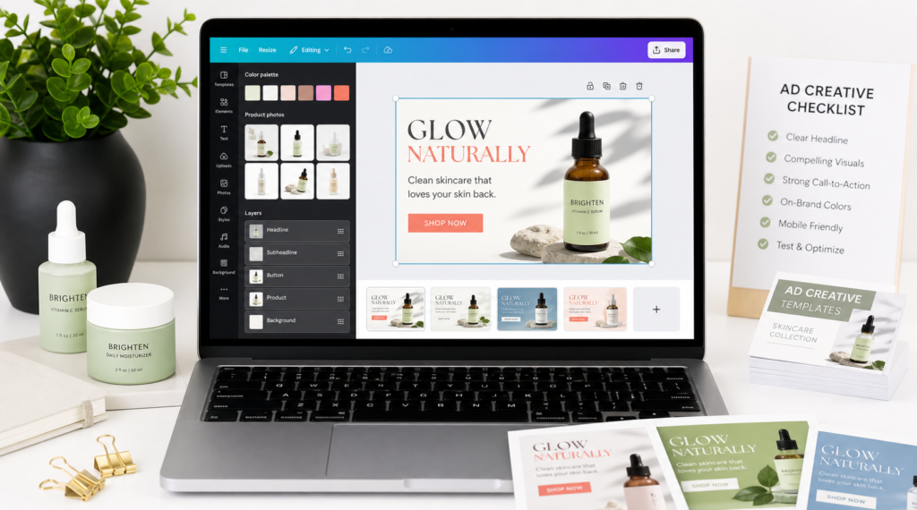 Editable Canva ad template workflow for ecommerce campaign creative