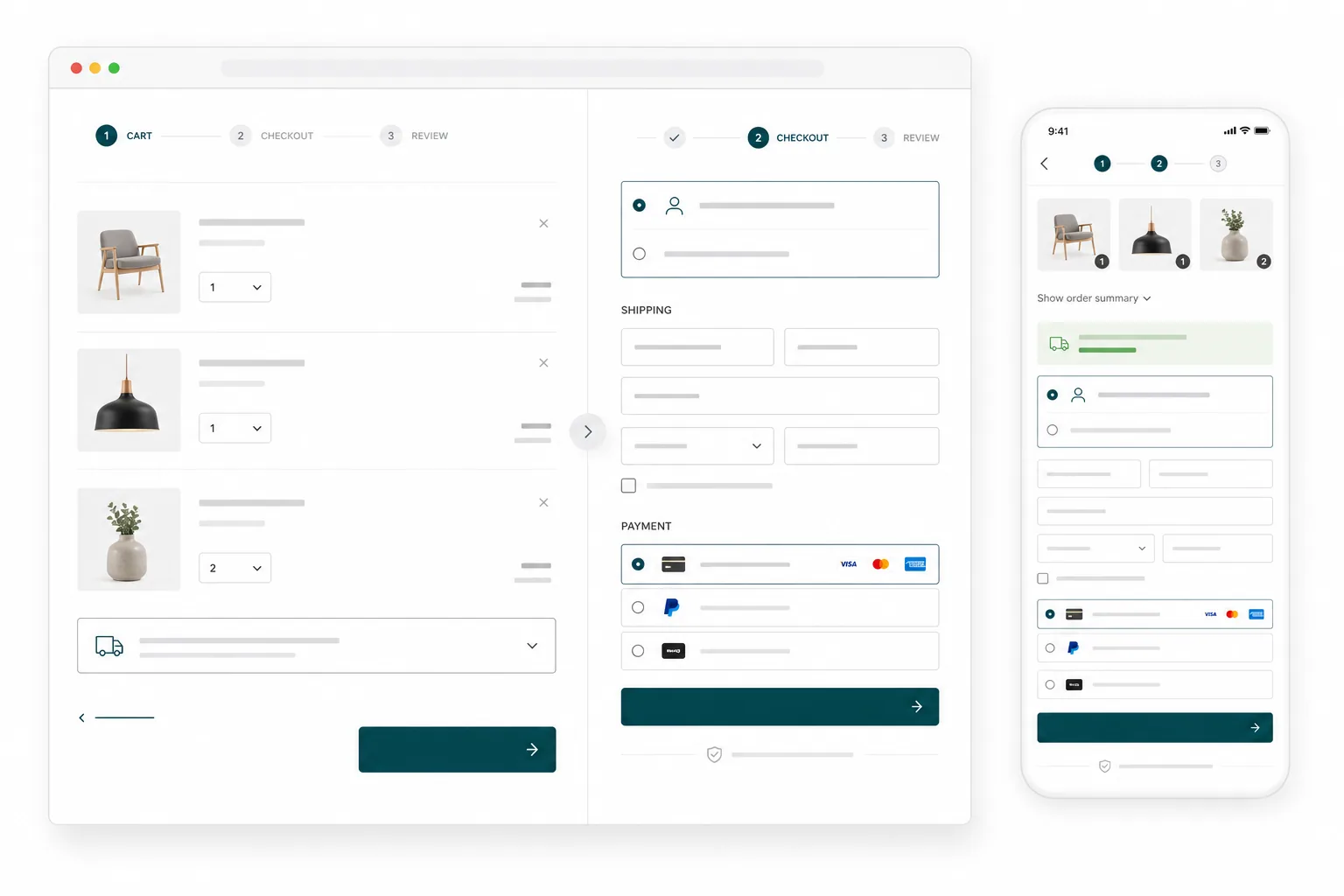 Desktop and mobile ecommerce cart and checkout optimization experience