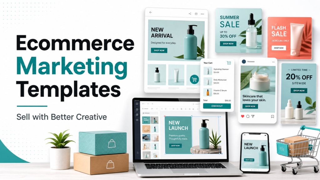 Ecommerce marketing templates for product launches, sale banners, and retargeting ads