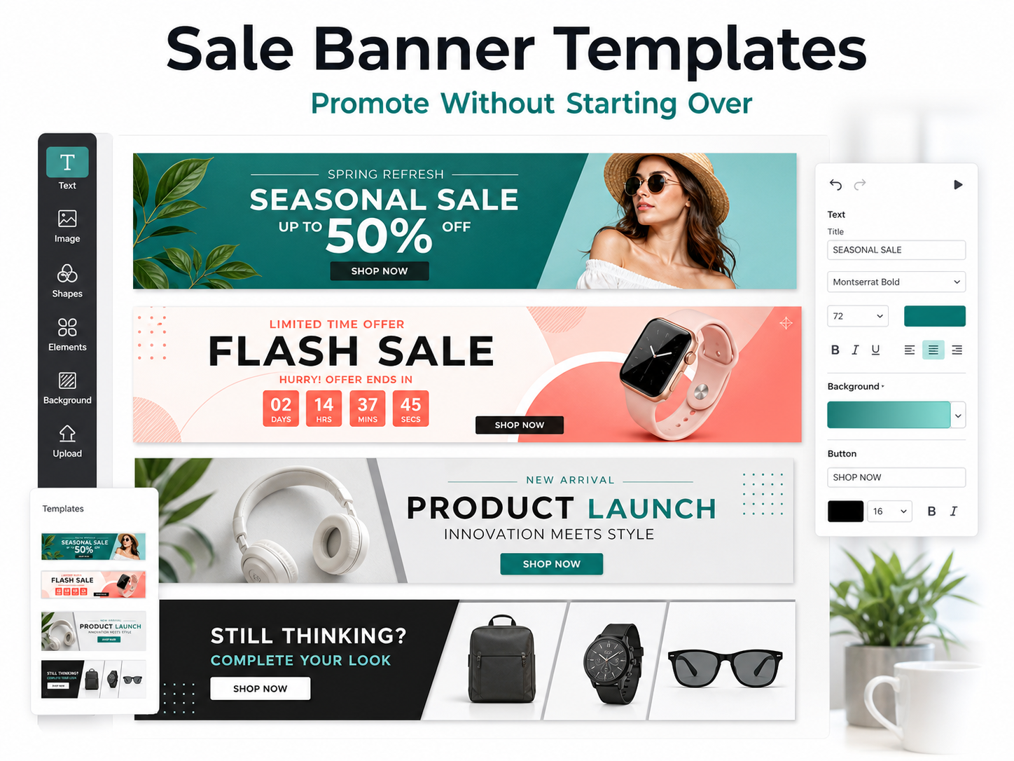 Editable sale banner templates for seasonal sales, flash offers, product launches, and retargeting banners