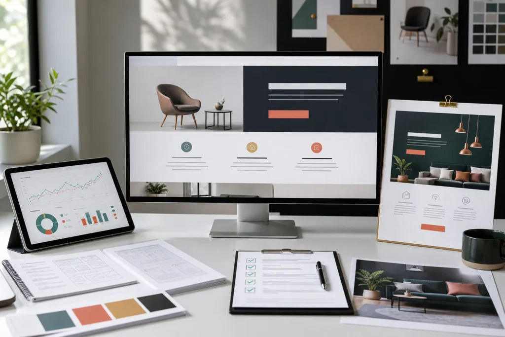 Landing page optimization workspace with analytics, page design, testing and conversion insights