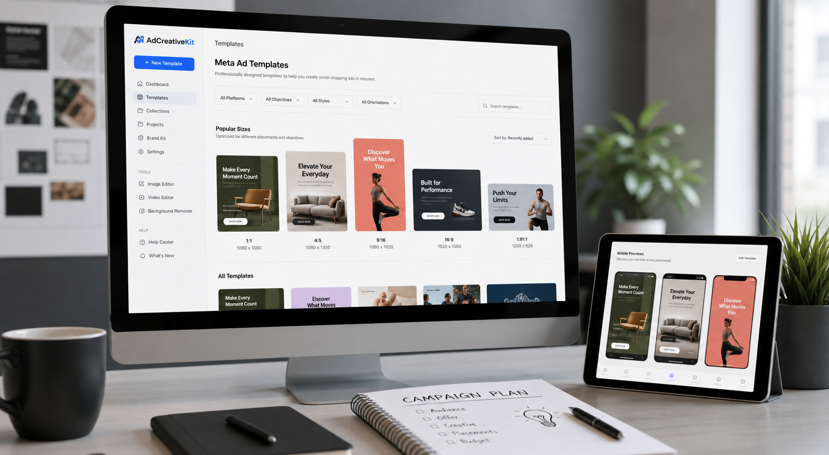 Editable Meta ad templates for Facebook and Instagram campaign testing