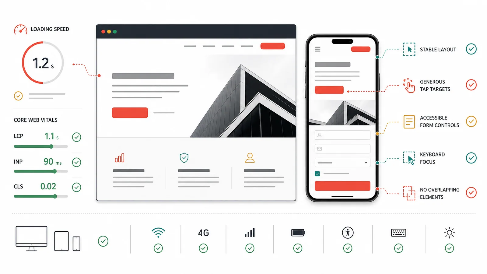 Mobile landing page audit covering speed stability tap targets form keyboard and accessibility