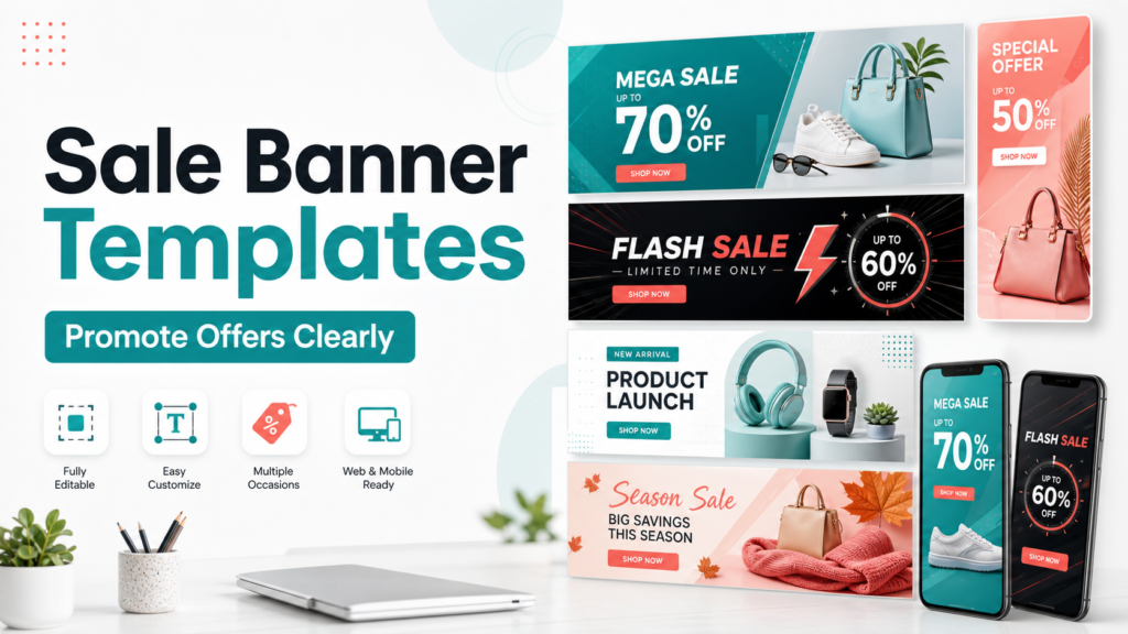 Sale banner templates showing clear discount offers for ecommerce and advertising placements